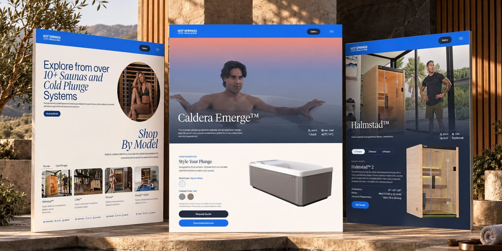 Hot Springs saunas and cold plunges hub hero: the headline beside a sauna photo