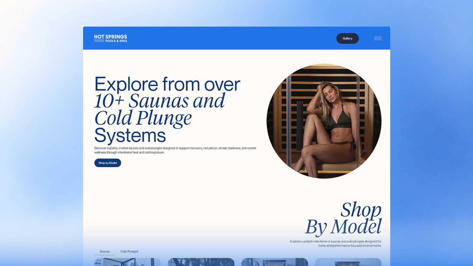 Hub page with an editorial hero over a Shop by Model browser