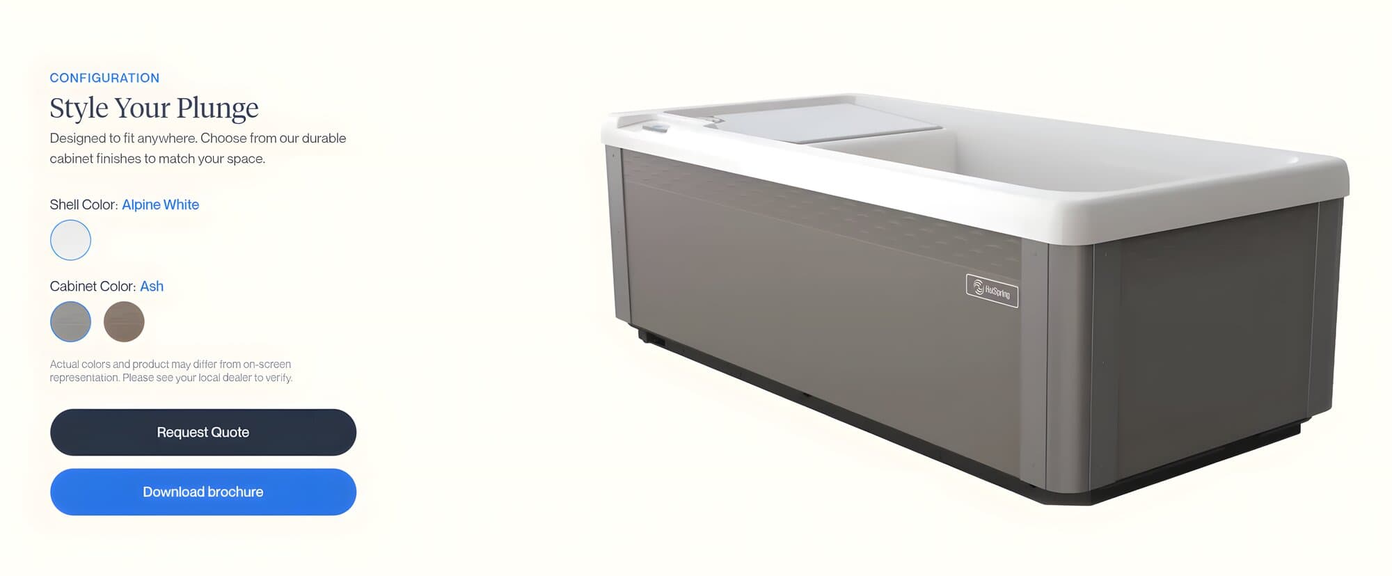 Cold plunge template with shell and cabinet colour options