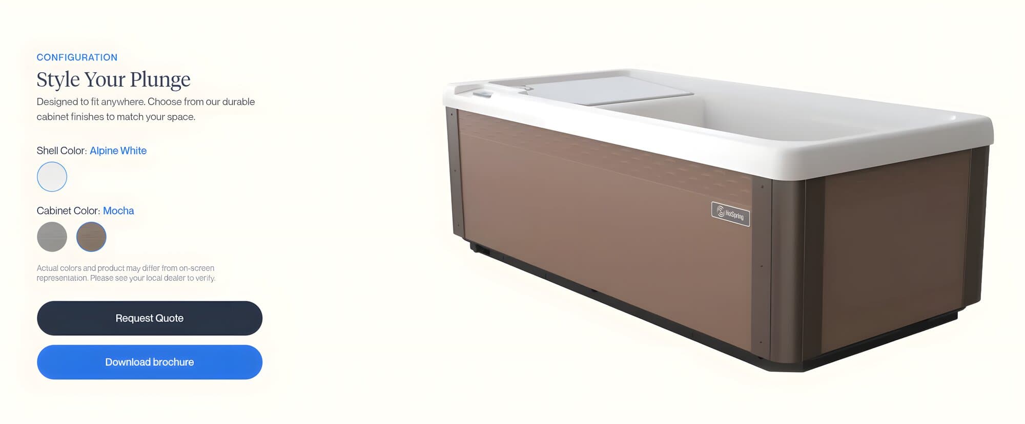 Cold plunge configurator with the Mocha cabinet selected